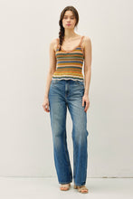 Teal Combo Scalloped Edges Multi Color Striped Knit Tank