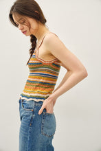Teal Combo Scalloped Edges Multi Color Striped Knit Tank
