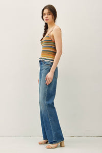 Teal Combo Scalloped Edges Multi Color Striped Knit Tank