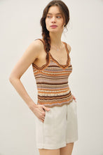 Choco Combo Scalloped Edges Multi Color Striped Knit Tank
