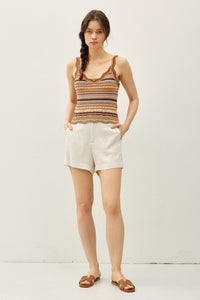 Choco Combo Scalloped Edges Multi Color Striped Knit Tank