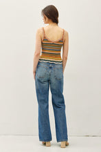 Teal Combo Scalloped Edges Multi Color Striped Knit Tank