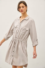 Stone Grey Utility Tencel Dress With Roll Up Sleeve