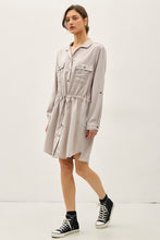 Stone Grey Utility Tencel Dress With Roll Up Sleeve