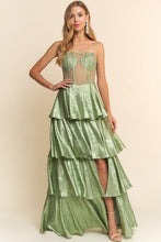 Green Corset Bodice Tiered Maxi Dress