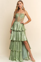 Green Corset Bodice Tiered Maxi Dress