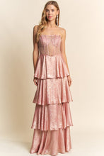 Pink Corset Bodice Tiered Maxi Dress
