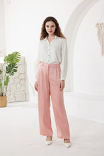 Rose Pink Satin High Waist Trousers