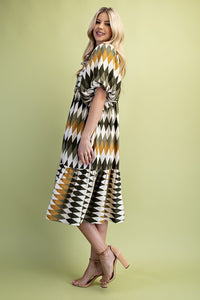Olive Mix Diamond Print Midi Dress