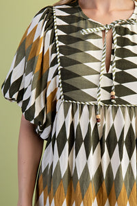 Olive Mix Diamond Print Midi Dress