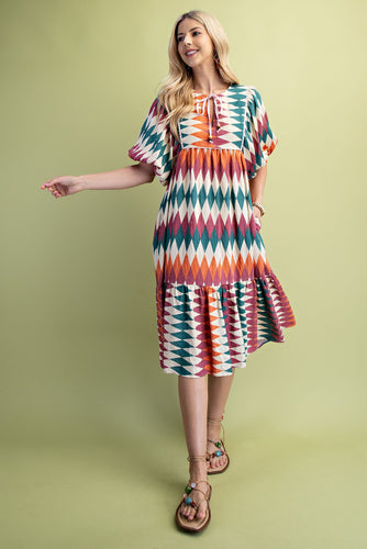Pink Mix Diamond Print Midi Dress