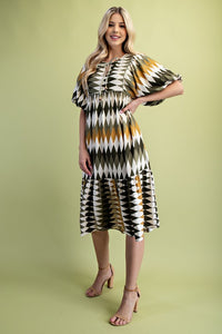Olive Mix Diamond Print Midi Dress