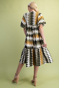 Olive Mix Diamond Print Midi Dress