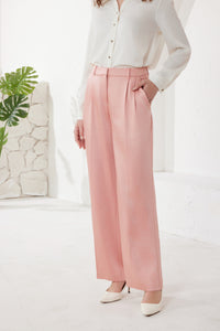 Rose Pink Satin High Waist Trousers