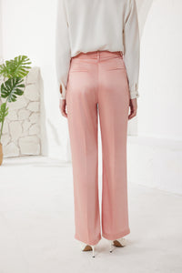 Rose Pink Satin High Waist Trousers