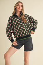 Black Olive Multi Floral Mock Neck Half Zip Pullover Sweater