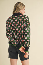 Black Olive Multi Floral Mock Neck Half Zip Pullover Sweater