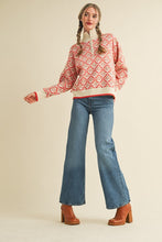Cream Orange Multi Floral Mock Neck Half Zip Pullover Sweater