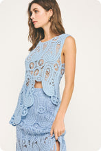 Chambray Asymmetric Scalloped Crochet Top And Skirt Set