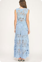 Chambray Asymmetric Scalloped Crochet Top And Skirt Set