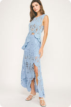 Chambray Asymmetric Scalloped Crochet Top And Skirt Set