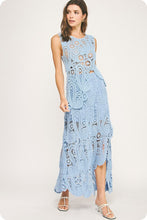 Chambray Asymmetric Scalloped Crochet Top And Skirt Set