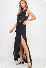 Black Asymmetric Scalloped Crochet Top And Skirt Set