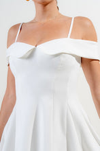 Off White Stretch Woven Off Shoulder Mini Dress