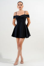 Black Stretch Woven Off Shoulder Mini Dress