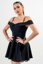 Black Stretch Woven Off Shoulder Mini Dress