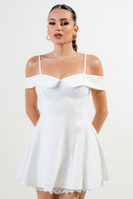 Off White Stretch Woven Off Shoulder Mini Dress