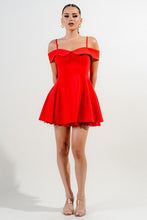 Red Stretch Woven Off Shoulder Mini Dress