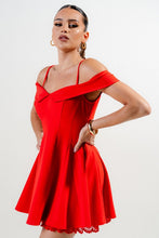 Red Stretch Woven Off Shoulder Mini Dress