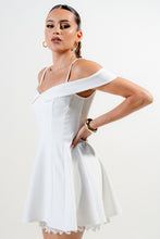 Off White Stretch Woven Off Shoulder Mini Dress
