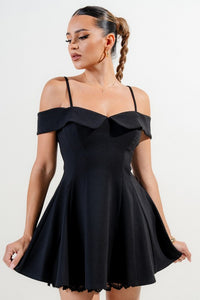 Black Stretch Woven Off Shoulder Mini Dress