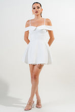 Off White Stretch Woven Off Shoulder Mini Dress