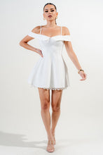 Off White Stretch Woven Off Shoulder Mini Dress