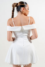 Off White Stretch Woven Off Shoulder Mini Dress