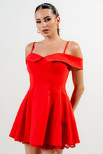 Red Stretch Woven Off Shoulder Mini Dress