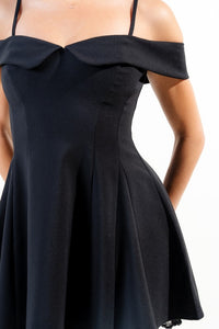 Black Stretch Woven Off Shoulder Mini Dress