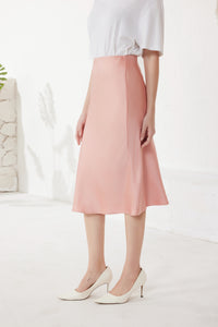 Rose Pink Slip Satin Midi Skirt