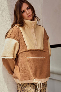 Dusted Cocoa/Butter Fleece Zipper Front Hide Pocket Tee