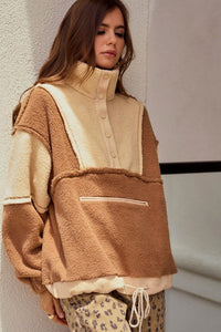 Dusted Cocoa/Butter Fleece Zipper Front Hide Pocket Tee