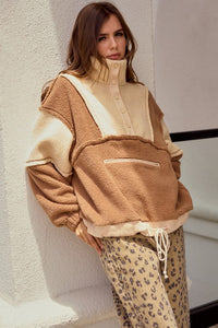 Dusted Cocoa/Butter Fleece Zipper Front Hide Pocket Tee