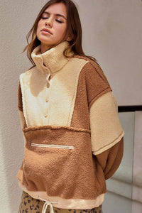 Dusted Cocoa/Butter Fleece Zipper Front Hide Pocket Tee