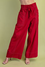 Red Linen Wide Leg Pants