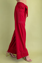 Red Linen Wide Leg Pants
