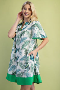 Green Leaf Print Collared Mini Dress (Copy)