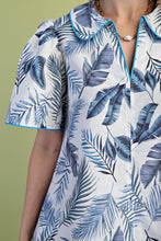 Blue Leaf Print Collared Mini Dress