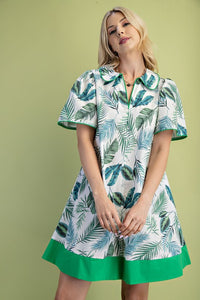 Green Leaf Print Collared Mini Dress (Copy)